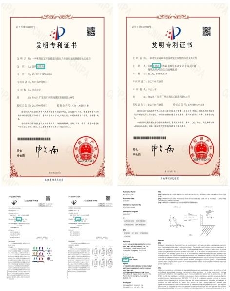 申请5项国家发明专利以及2项国际PCT专利，  获批2项国家发明专利（其中1项已转化）